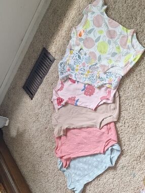 Carter's Pastel Floral & Fruit Short Sleeve Onesie Lot - White, Pink, Yellow- 3M